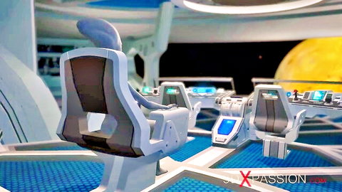 3D animated galaxy girls in futuristic spaceship cockpit, sci-fi adult teaser