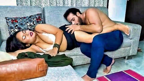 Curvy Indian step sister in bra seduces step brother with passionate kissing and groping