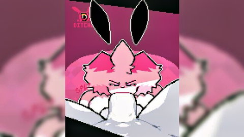 Pink furry girl deepthroats thick cock with cum overflowing from her slutty mouth in POV blowjob.