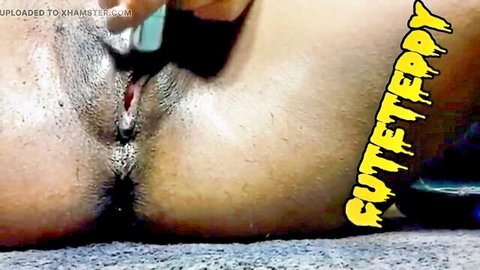 Closeup of shaved pussy and big ass with toy penetration, squirting tease