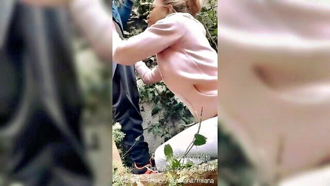 Miiana bent over in pink tracksuit, fucked by stranger in park outdoor amateur