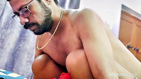 Shirtless Desi man with beard and glasses in intimate Indian gonzo scene