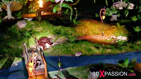 3D animated elf milady in doggystyle with fantasy beast monster