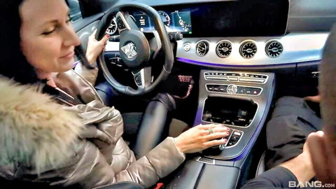 Blonde bimbo with huge fake boobs in car, Bang missionary fuck preview