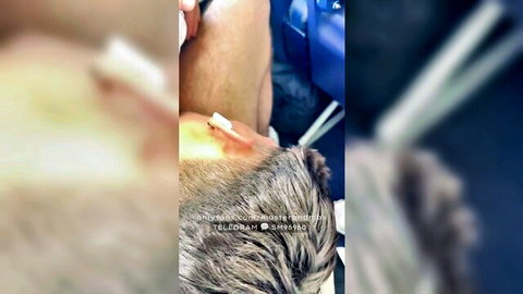 Blurry close-up of bearded gray-haired man with tube near neck in public gay edging scene