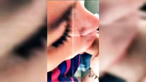 Blurry close-up of woman giving eager blowjob, cum swallow