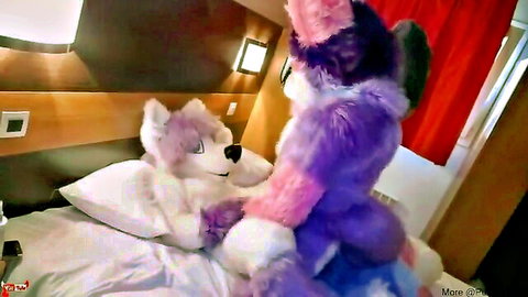 Purple furry suits in intense anal sex, unshaved bottom gets pounded