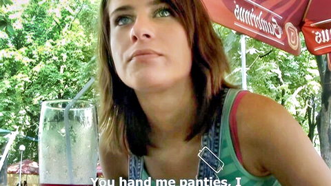 Brunette 18yo woman outdoors in tank top, peeing fetish scene
