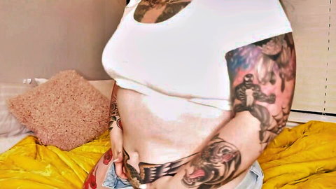 SugarbootyCB massive tattooed belly in Sprite Banana Challenge