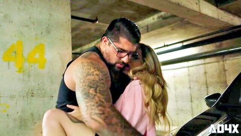 Skye Fox tatted blonde teen in intimate embrace with muscular man