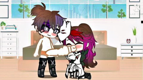 Michael and Vanny in intimate anime-style embrace, kneeling pose