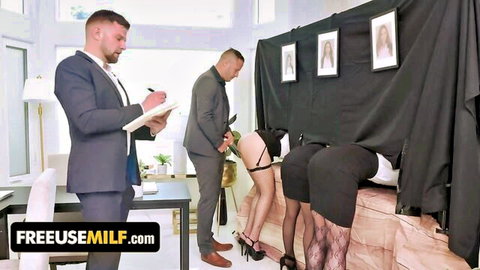 Office free use MILF bent over desk in stockings for coworker sex