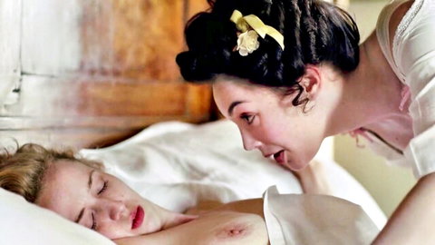 Jessica Brown Findlay topless with Holli Dempsey in intimate Harlots scene