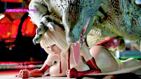Blonde doctor in red gloves ravaged by massive alien lizard monster in wild 3D hentai experiment