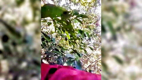 Indian college girlfriend kissing passionately in lush outdoor greenery