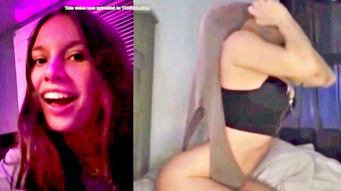 Young blonde reacting to atomic wedgie, smiling and exposing ass