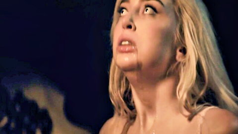 Melody Marks blonde with slime-dripping face in intense Parasited kiss scene