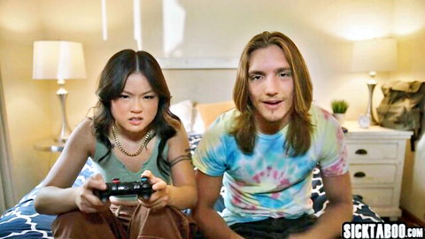 Lulu Chu petite Asian teen gaming with stepbrother before rough sex