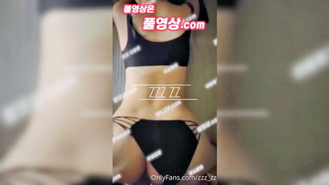 Korean woman in black lingerie posing with slim waist and toned ass