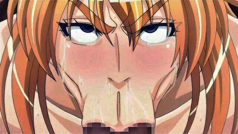 Blushing orange-haired anime princess knight in intense oral facial scene