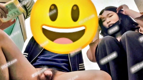 Two Korean women in masks giving handjob to man in amateur POV video