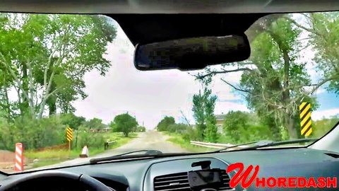 Jasmine Dark in WHOREDASH roadside delivery, POV dashcam view with MILF in pink outfit
