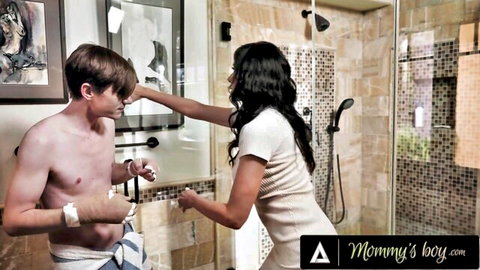 Reagan Foxx cares for injured stepson Sam Solo in bathroom