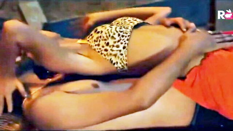 Desi bhabhi in leopard thong embraced intimately by lover in hot scene