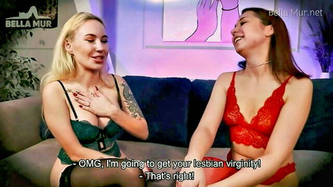Two pornstars in sexy lingerie excited for first lesbian pussy tasting