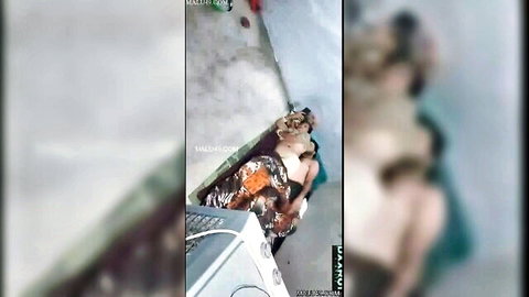 Cute Indian girl in colorful dress giving blowjob to man