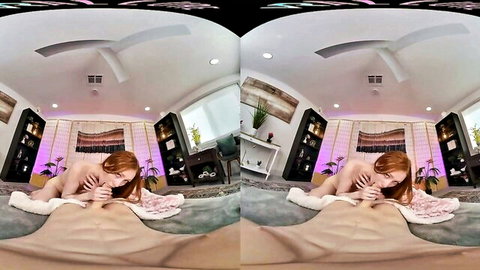 Petite redhead MILF nude POV oral in erotic bedroom heat