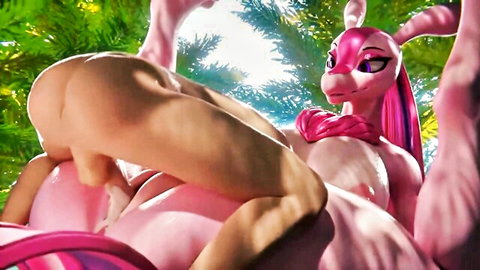 Lovander furry bunny in outdoor doggy style sex with male