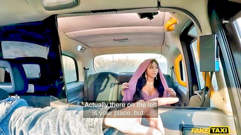 Sexy Arab hijab girl in purple scarf spreads legs teasing in Fake Taxi cab