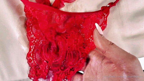 Alaska Hotmess red lace lingerie cum tribute POV close-up