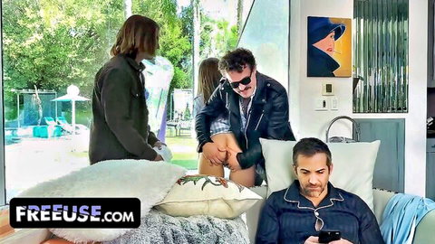 Aderes Quin fucked doggy by Donnie Rock in taboo stepmom foursome with Trey Haze, Robby Echo