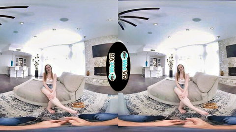 Sexy blonde posing topless with legs spread in Wet VR photoshoot