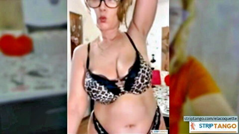 Elacoquette in leopard print lingerie, curvy blonde posing seductively