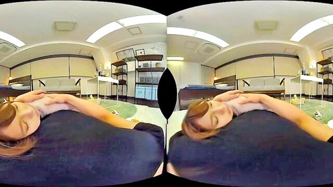 Brunette in black top lies seductively in Japanese VR POV scene
