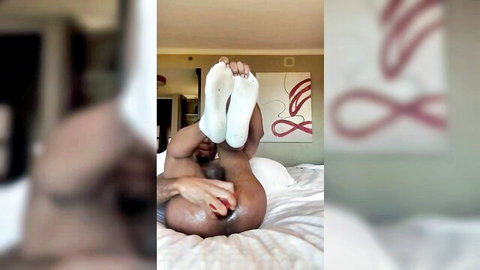PiscesTwenty4 muscular black guy in white socks legs up masturbating