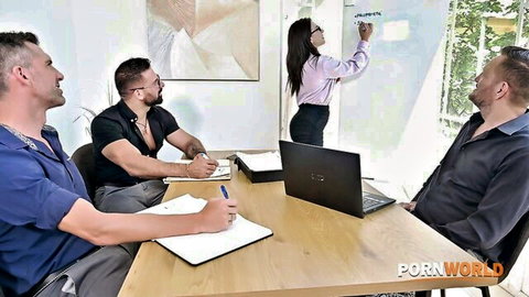 Lena Coxx as Italian teacher in office with three men