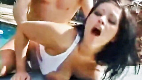 Misty Mendez tight Latina teen pussy fucked hard outdoors by big white cock