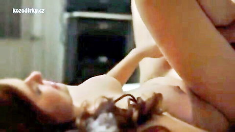Brunette woman nude on floor, legs spread wide before plumber fuck wedding
