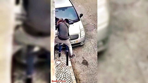 Black man caught fucking in car on street CCTV