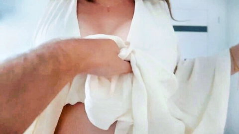 Glamorous wetslavs big ass MILF in towel tease, exposing breasts