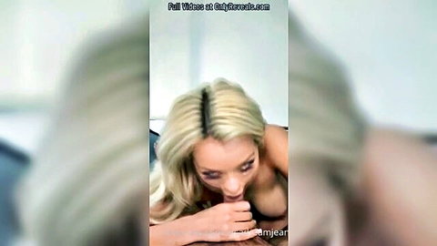 Blonde OnlyFans girl POV blowjob closeup with deep cleavage