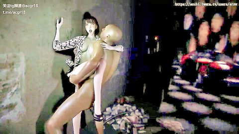 Gold male sex doll fucks zebra-top female doll doggy style on steps