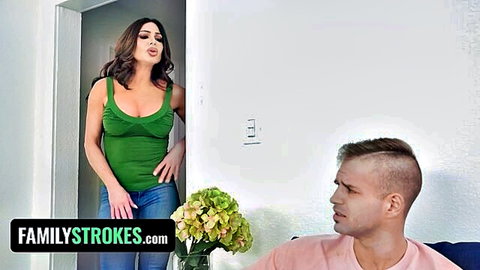 Nina Dolci as lusty MILF in green tank top teases innocent stepson