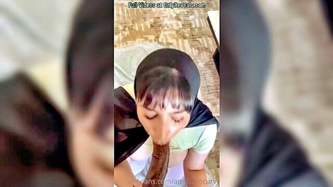 Brunette PAWG in hijab gives POV blowjob to big BBC