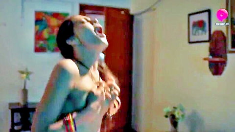 Desi Indian woman topless in ecstasy, screaming pleasure