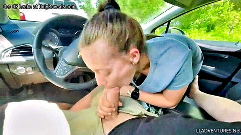 Amateur blonde POV blowjob handjob in car cum in mouth OnlyFans